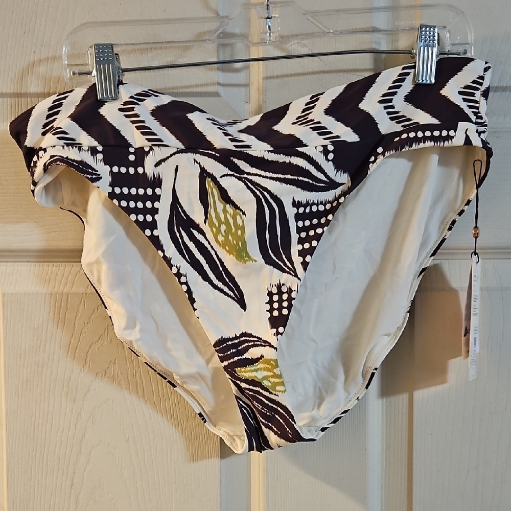 CALIA Mid Rise Wide Banded High Leg Swim Bottoms: PRIMITIVE POINTILLISM: NWT: XL
